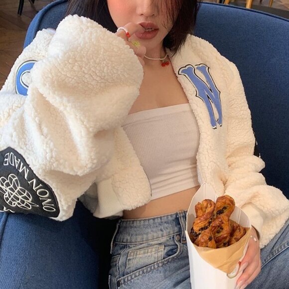 Y2K Oversized Cropped Teddy Fleece Jacket - Picture 1 of 7